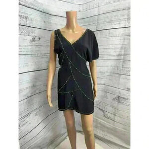 Vintage Y2K 100% Silk Bebe Embellished Little Black Dress Off Shoulder Sz M